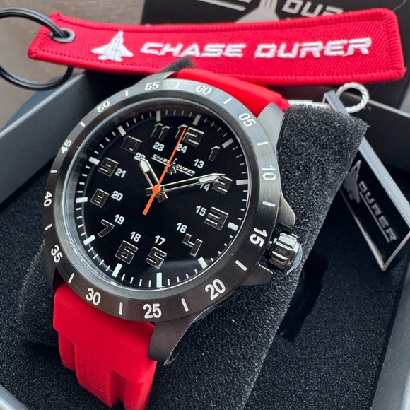 Chase Durer Men's Pilot Watch - 45mm, Black + Red (CDW-0137) - Picture 3 of 8